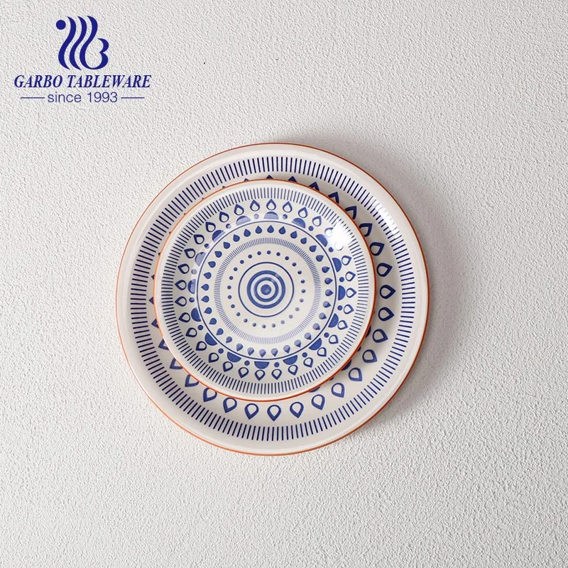 Elegant Hand Painting Ceramic Dinner Plates Bohemia Style Stoneware Plates Creative Pattern Serving Plate Stoneware Tableware Round Ceramic Flat Plate