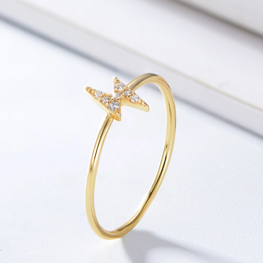 Fashion Jewelry Micro Paved Set CZ Cubic Zirconia Sterling Silver Jewellery 18K Gold Plated Moon Star Ligntning 925 Silver Ring for Women