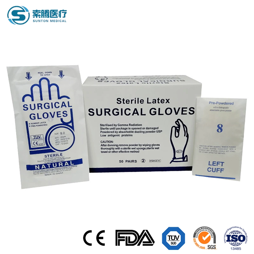 Sunton China 9pulgadas (≥ 23cm de longitud) Guante de grado médico proveedores/LATEX SIN POLVO guantes quirúrgicos de superficie libre de la muestra de alta calidad disponible quirúrgicos de látex