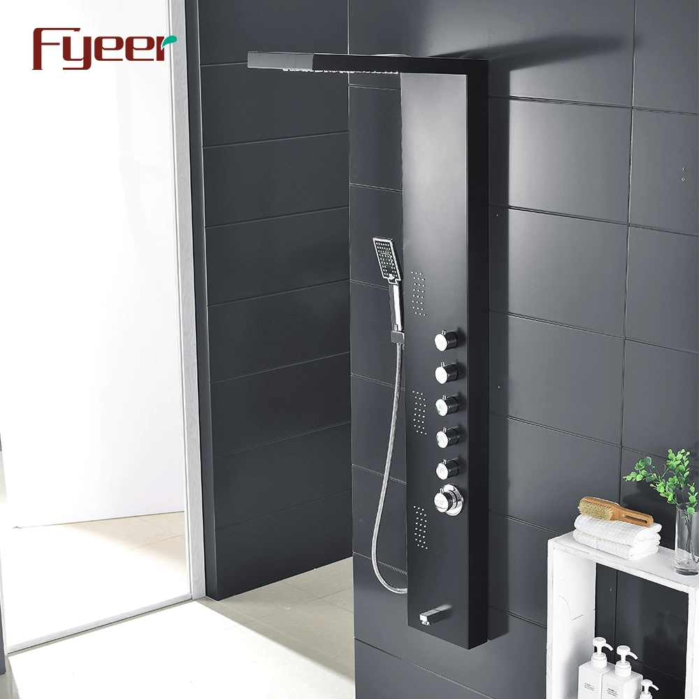 Fyeer Black Bathroom Depot Shower Wall Panels with LED Lights