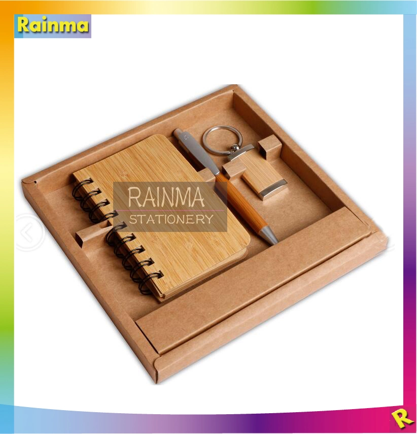 Bamboo Stationery Set with Notebook and Key Chain for Office Supply and Promotional Gift