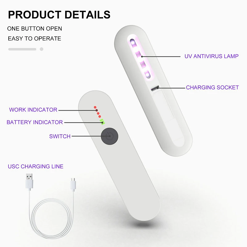 Fast Delivery New Arrival Mutiple Functional Portable UVC Light Sterilizer with Build-in 400mAh Rechargeable Lithium Battery