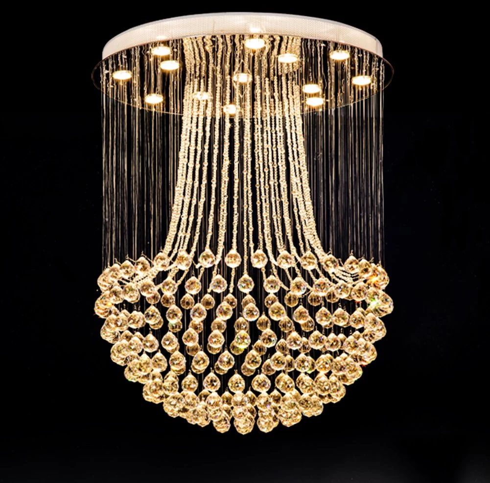 Luz de tecto moderno Ouro Luxo lustre de cristal Crystal Round queda de chuva Lustre LED Luz de Iluminação Lustre em escadas