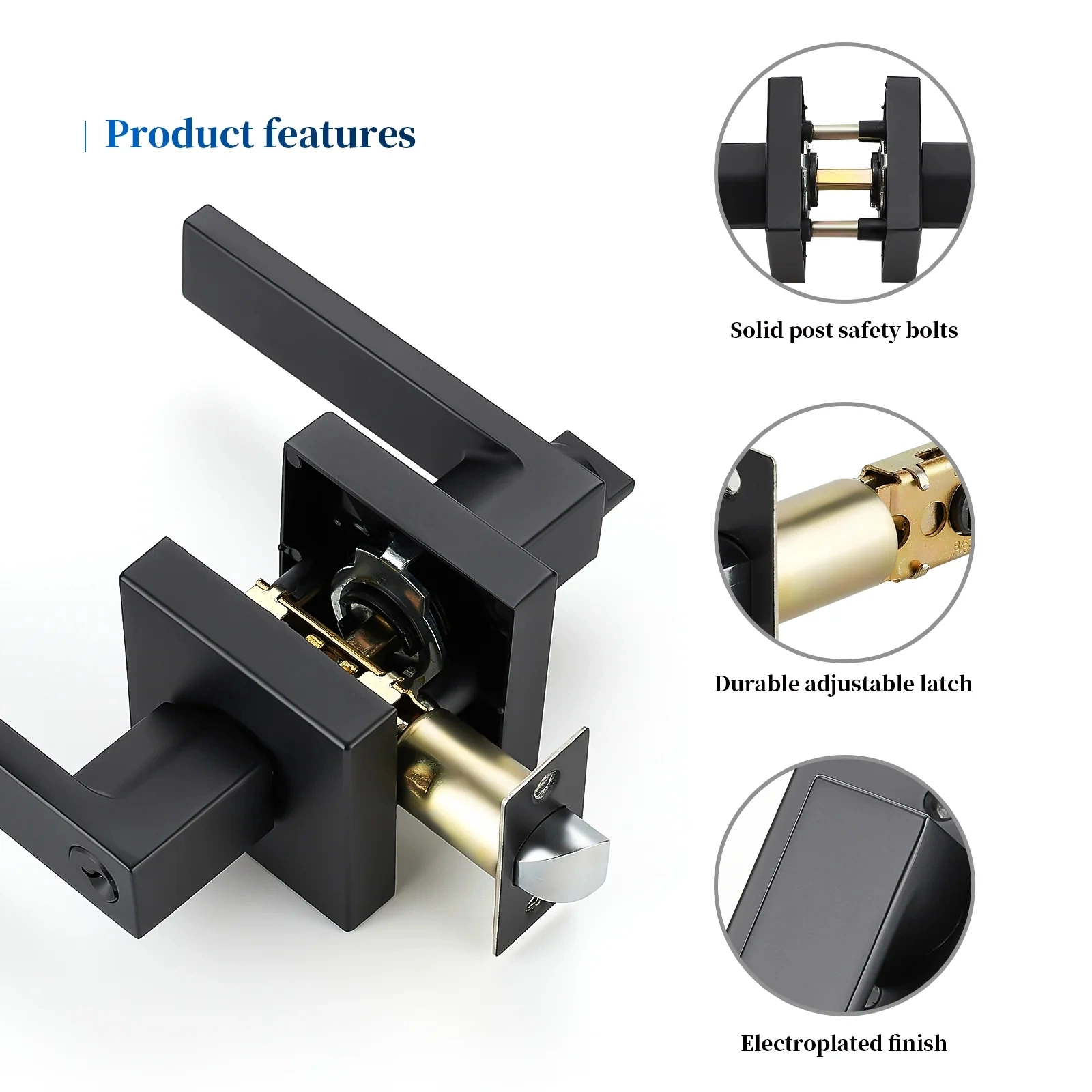 Heavy Duty Tubular Leverset Keyed Entry Matte Black Door Handle Lock Lever Set