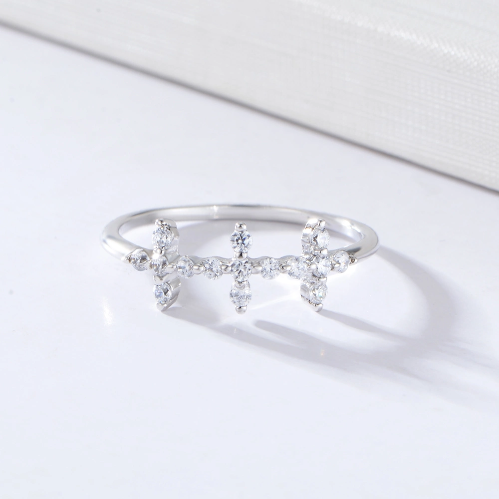 925 Silver Jewelry Diamond Cross Finger Women Ring