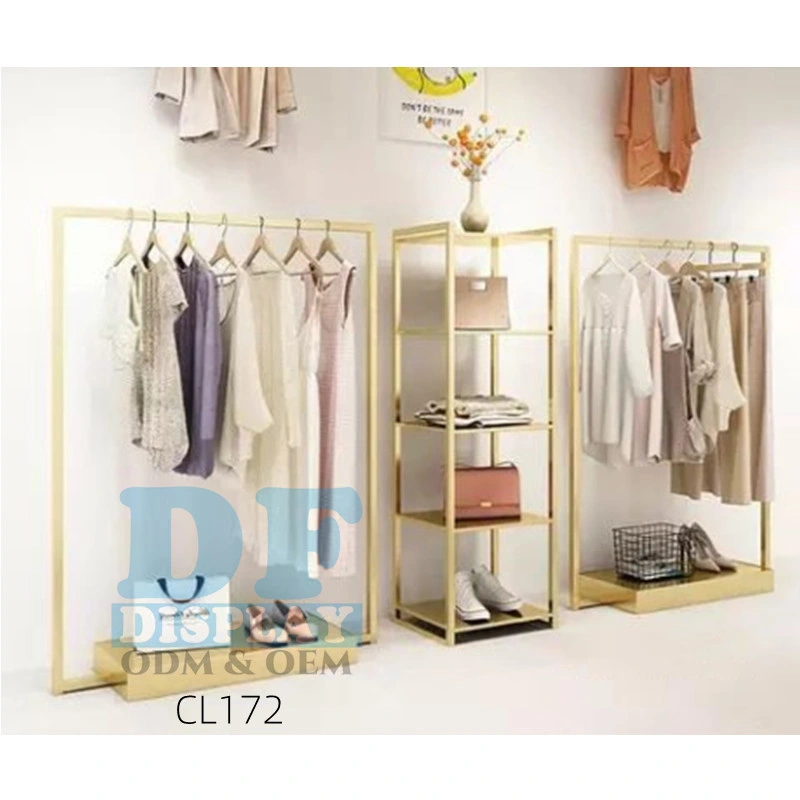 Custom Gold Clothing Display Garment Display Stand Floor Pipe Clothing Dress T-Shirt Floor for Shop Store Retail