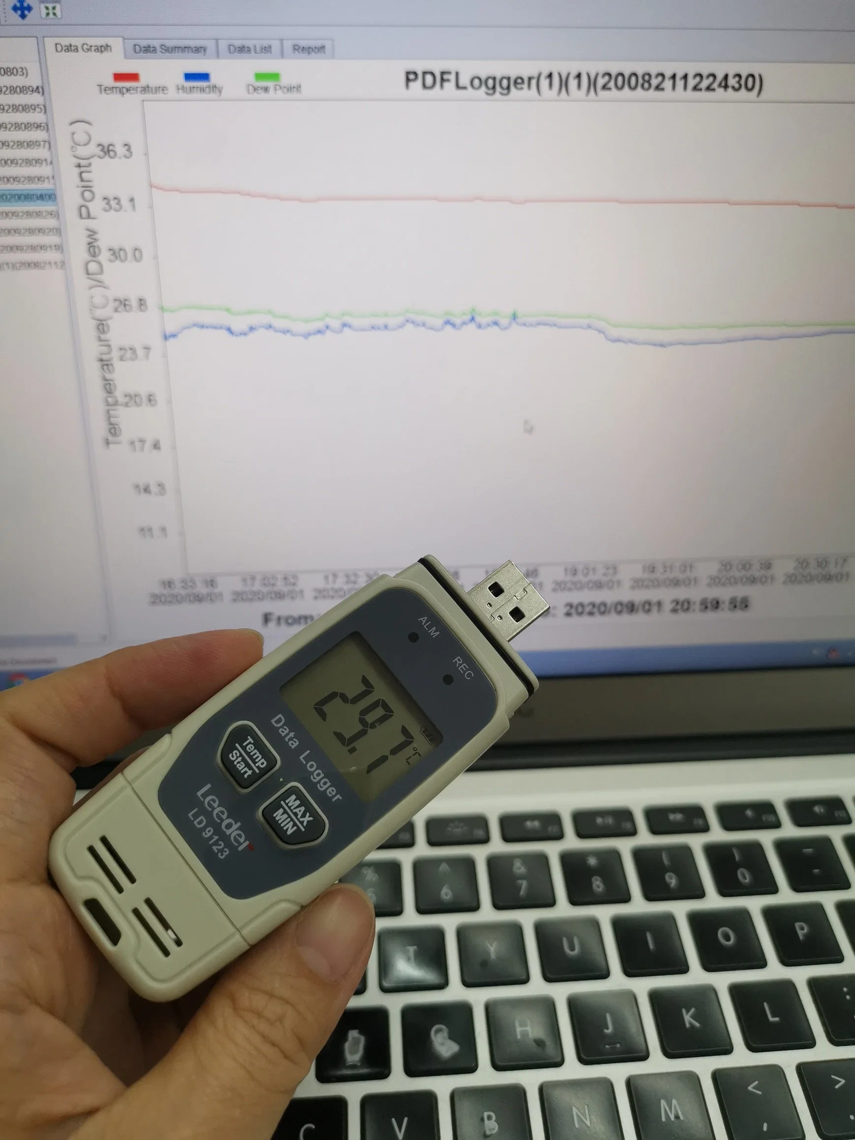 Auto de la cadena de frío en formato Pdf Data Logger Registrador de Temperatura y humedad