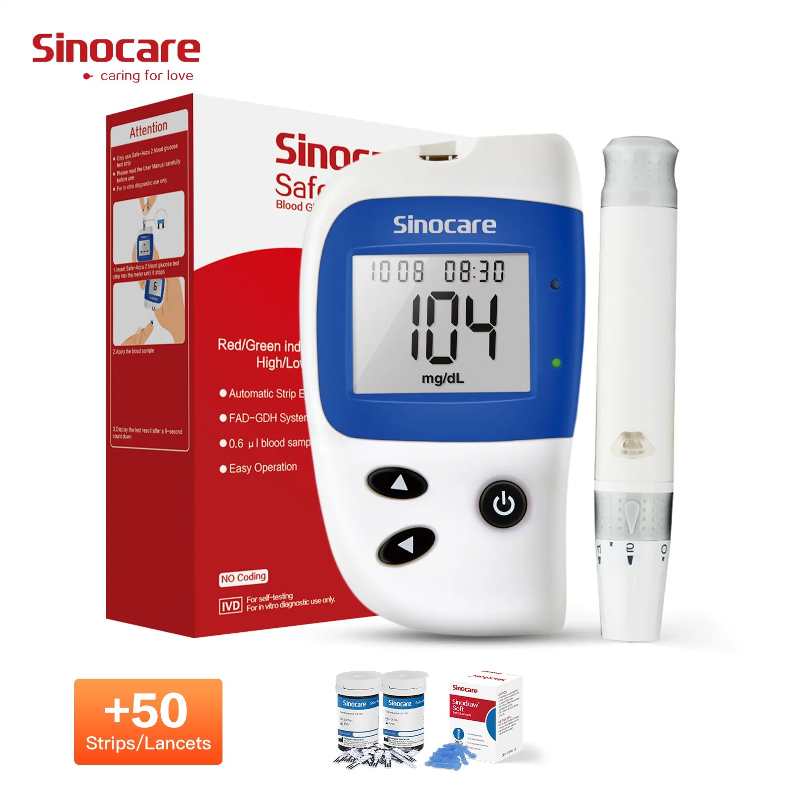 Sinocare Superb Grade Bulk Supply Zertifizierter Blutzuckermessgerät Test Streifen