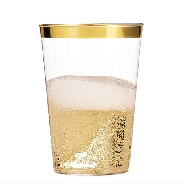 16oz Premium Gold Plastic Cups Clear Plastic Double Gold Rimmed Cups Fancy Disposable Wedding Party Cups
