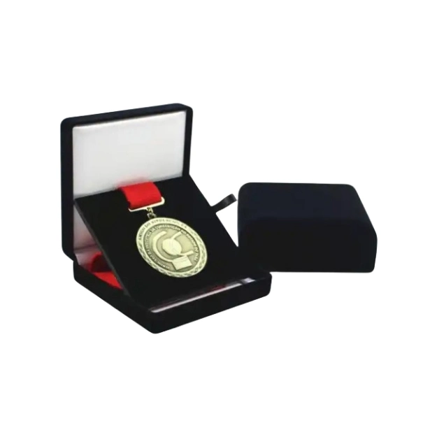 Custom Velvet Award Medal Box with Gold Stamping Jewelry Box for Storage and Collect Enamel Pin and Coins Presentation Cases