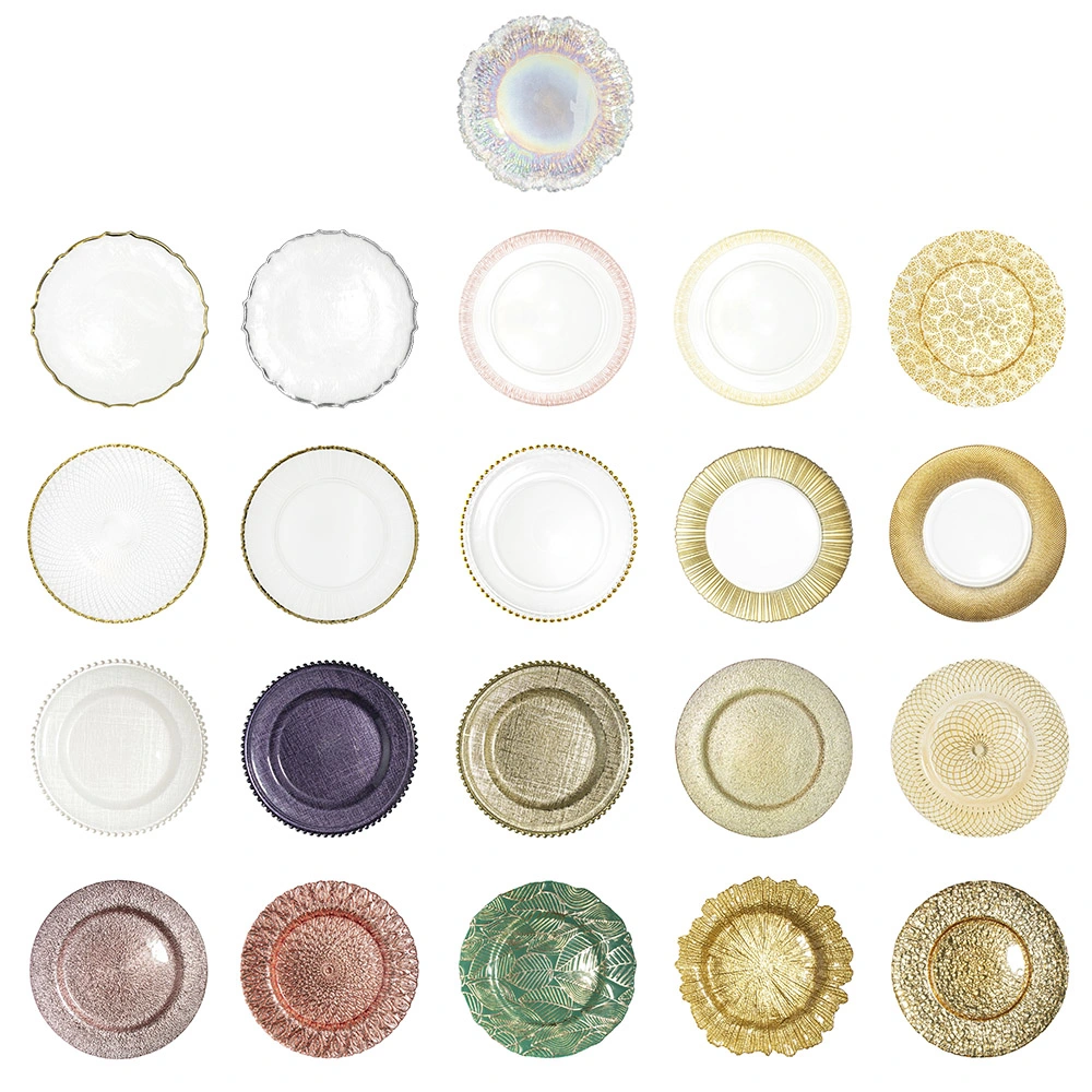 Wholesale/Supplier Round Beaded Rim Glass Gold Clear Copper Vintage Silver Charger Plates Wedding Decoration