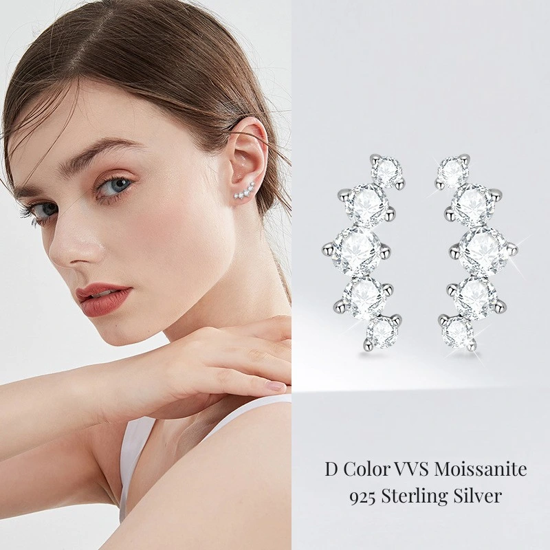 Conception originale de bijoux en vogue 925 Sterling Silver Vvs goujon Moissanite Earrings Bijoux de mariage pour les femmes