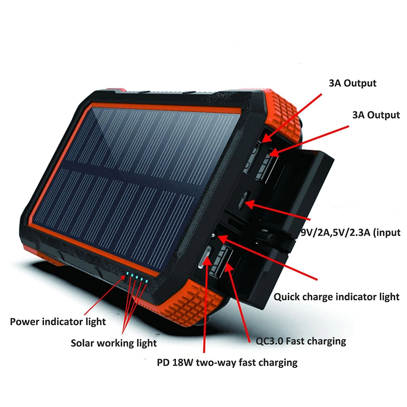 Chargeur sans fil rapide 5W/7W/10W Panneaux solaires extérieurs Banque d'alimentation sans fil Pd18W 20000mAh