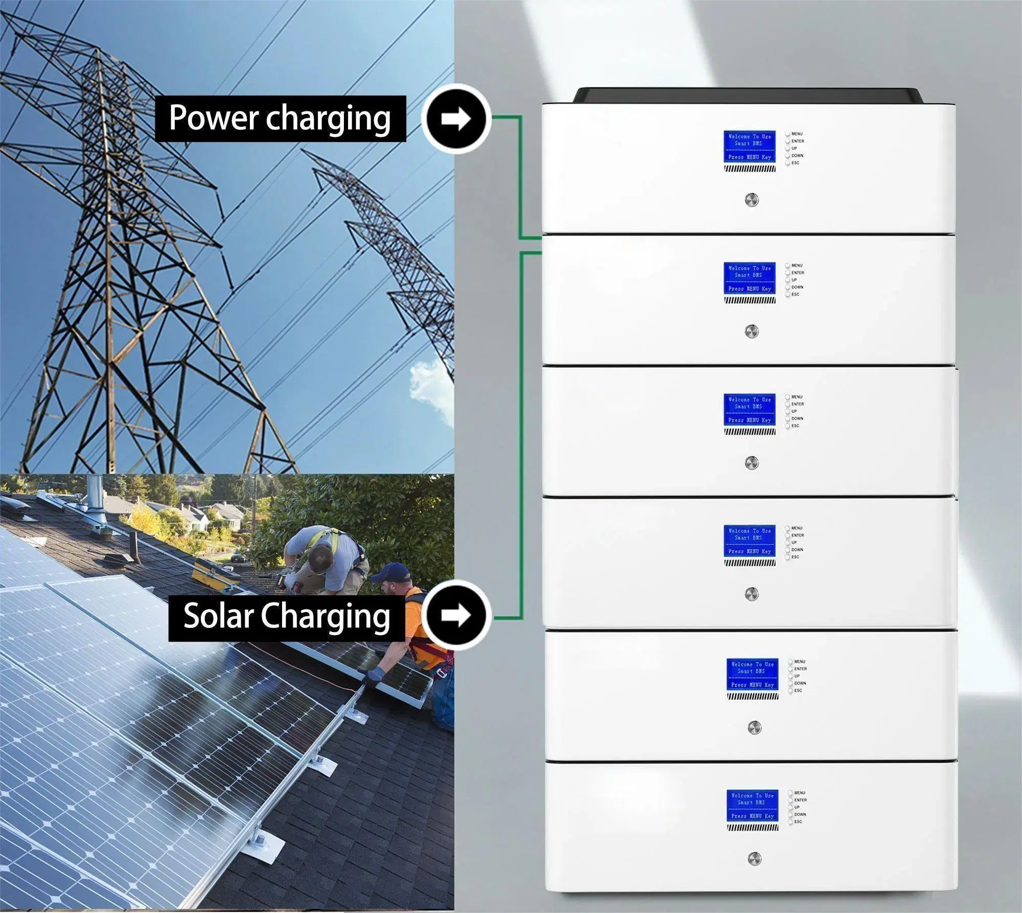 Sistema de Energia Solar doméstico armazenamento de Energia bateria de 5kw 10kwh Bateria de lítio solar empilhada de 51,2V a 20 kwh com LiFePO4 de 15kwh com Inversor