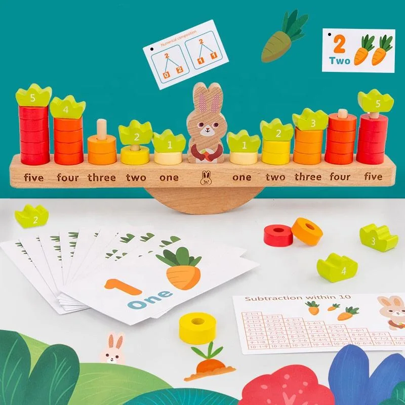 Educational Wood Montessori Rabbit Math Toys with Balance Wooden Toys