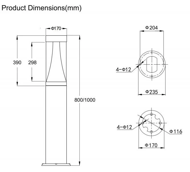 Dawn LED Bollard Light LED Outdoor Waterproof 50cm 60cm Height Aluminum LED Landscape Park Lawn Bollard Light