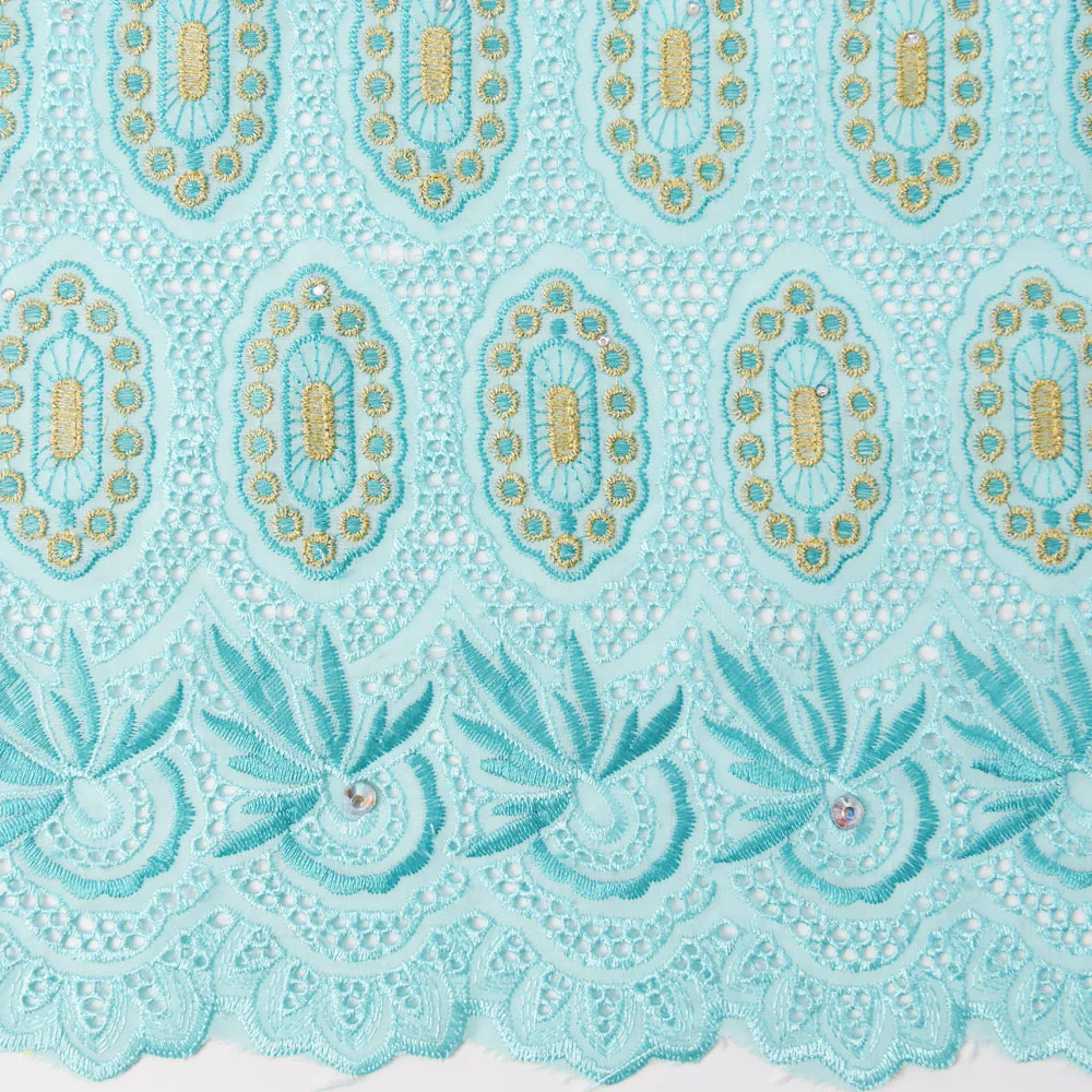 Light Blue Cotton African Swiss Voile Lace Fabric Dress Making Material