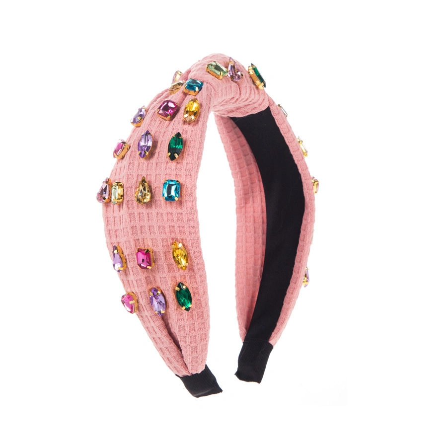 Custom Fashion Solid Color Sponge Headband Colorful Shiny Rhinestone Hair Accessories