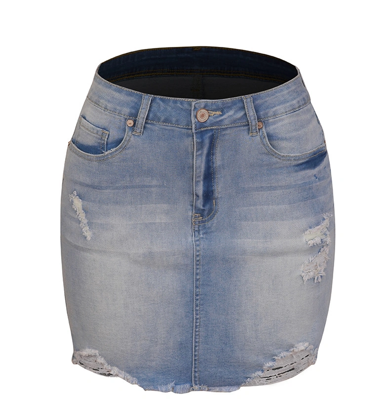 Women's New Fashion Design Amazon Elastic Hole Ladies Hot Jeans Short Skirt Denim Skirt