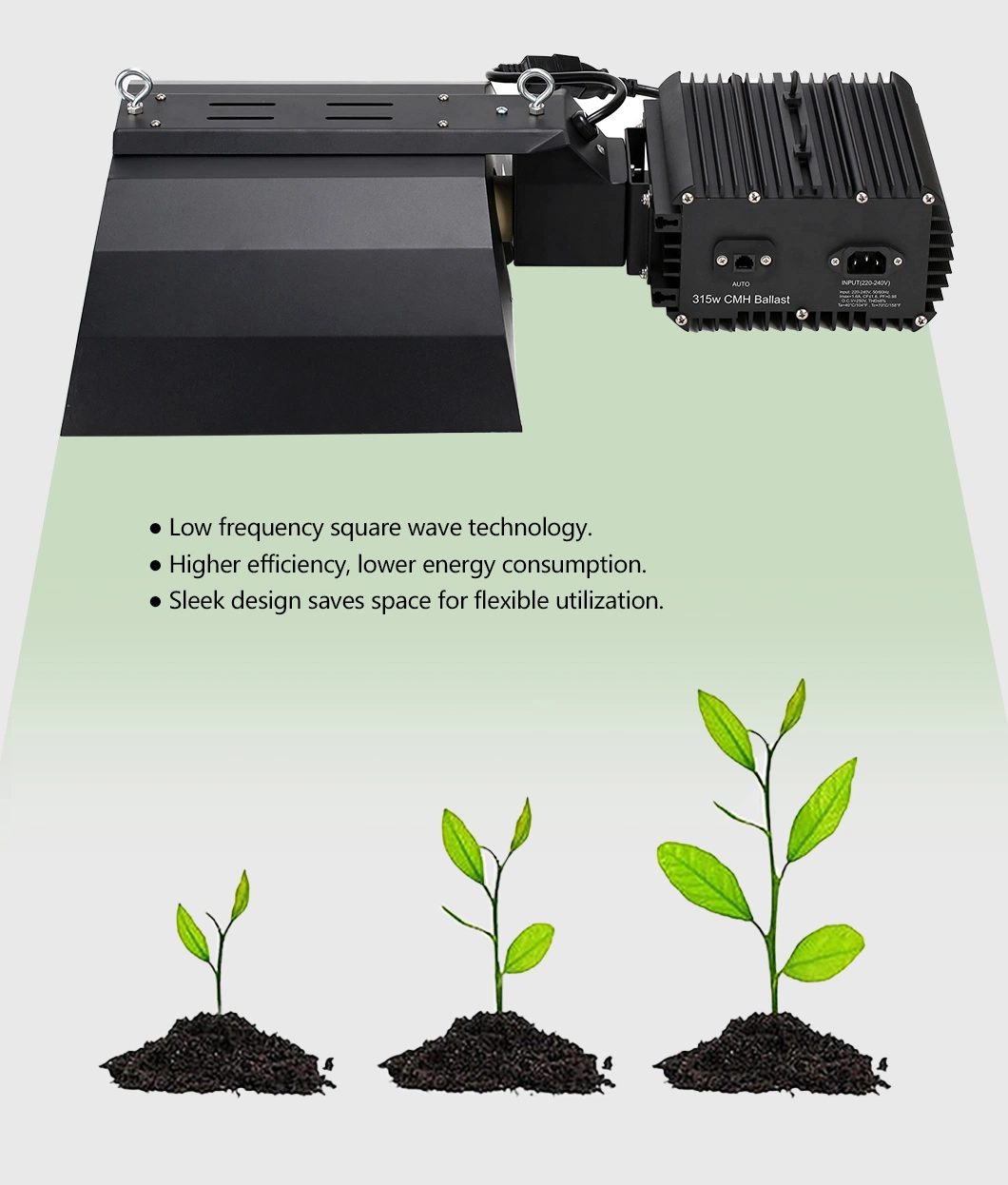 Hortigo CMH315W crecer Dispositivo de Luz Vega el 98% de aluminio Dimlux igual que el espectro completo de gases de efecto/hidroponía