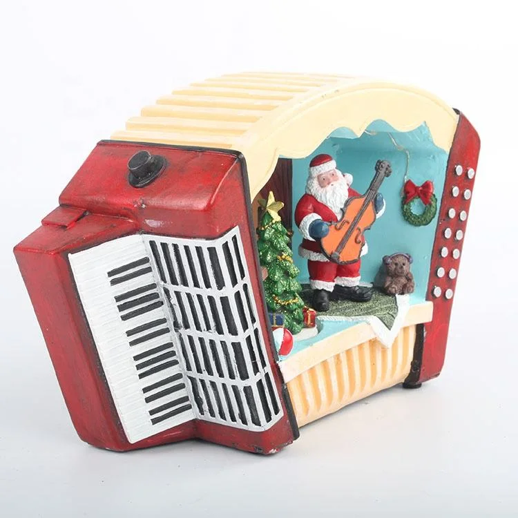 Customized Melody LED Lighted Musical Resin Accordion Figurine Xmas Village Scene Christmas Ornament