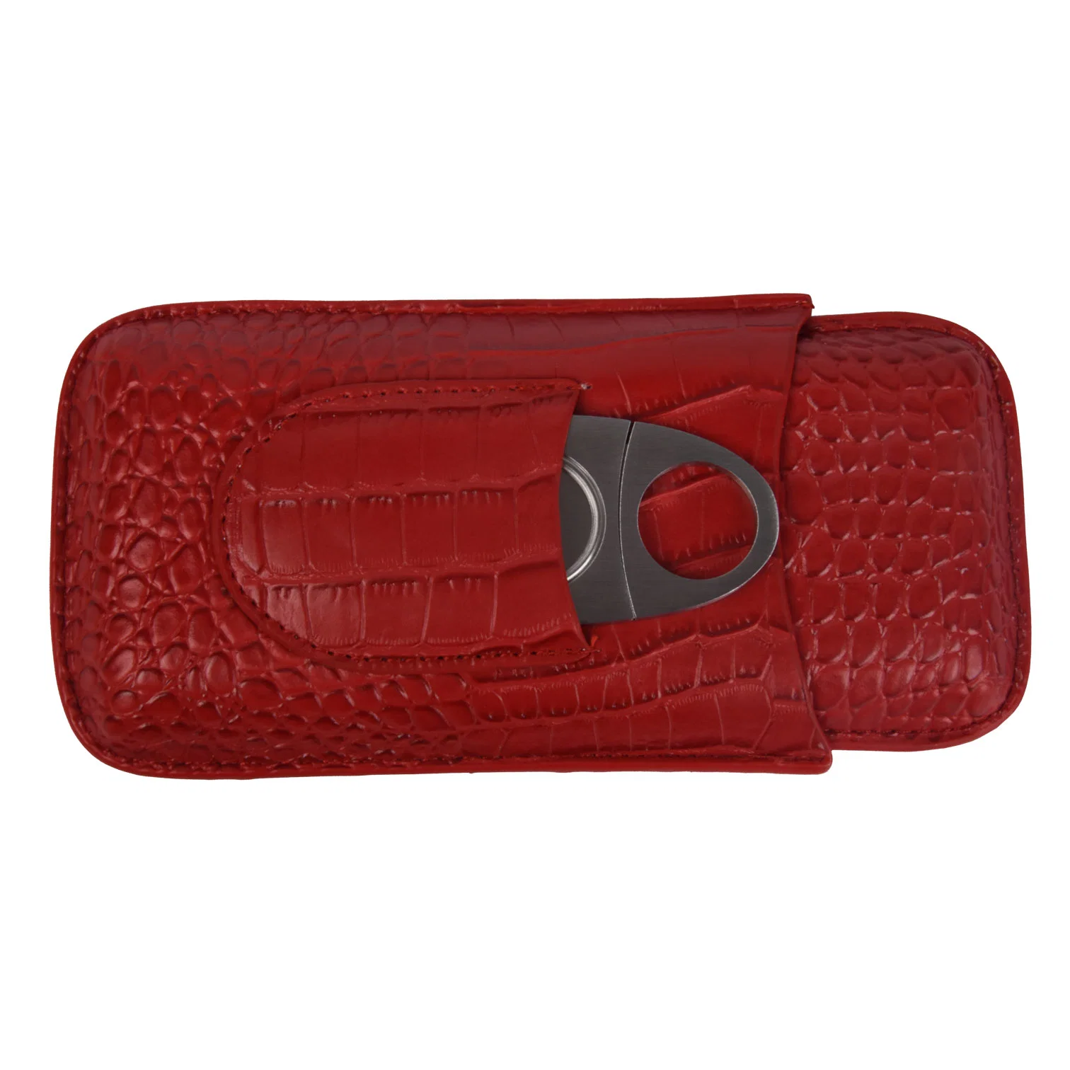 Red Croco Personalized Leather Cigar Box 3-Finger Pocket Cigar Boxes