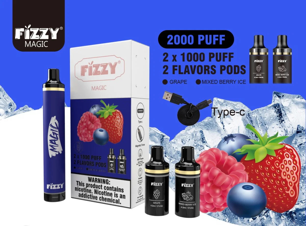 High quality/High cost performance  Fizzy Magic 2000+ Puff Disposable/Chargeable E Cigarette Vape Rechargeable Shisha