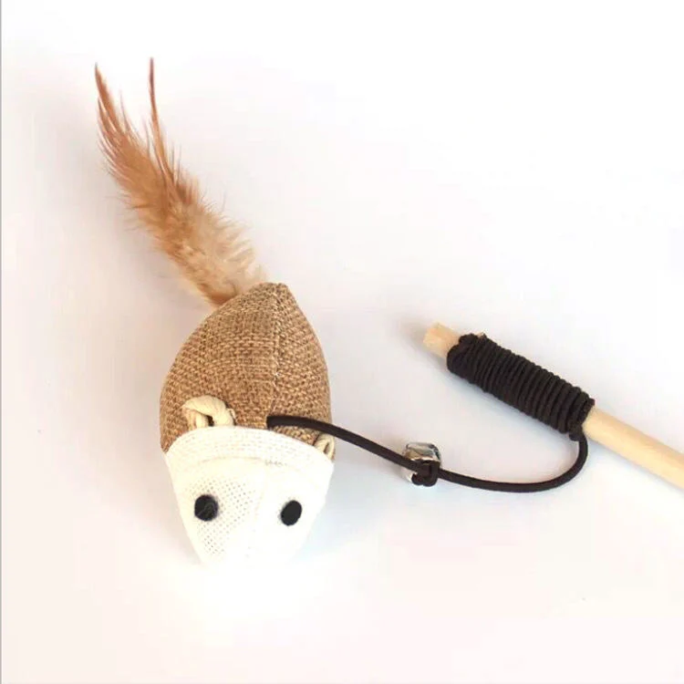 Feather Linen Wand Cat Catcher Teaser Stick Pet Interactive Toys