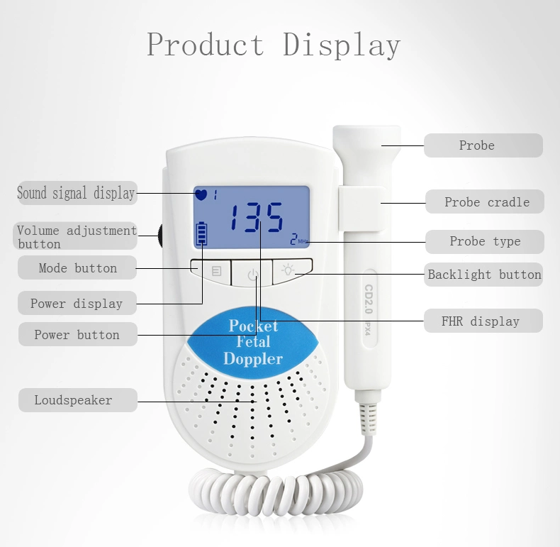 Fabricación de gracia médico Precio Doppler Fetal Normal Recargable embarazada Baby Monitor de pulso