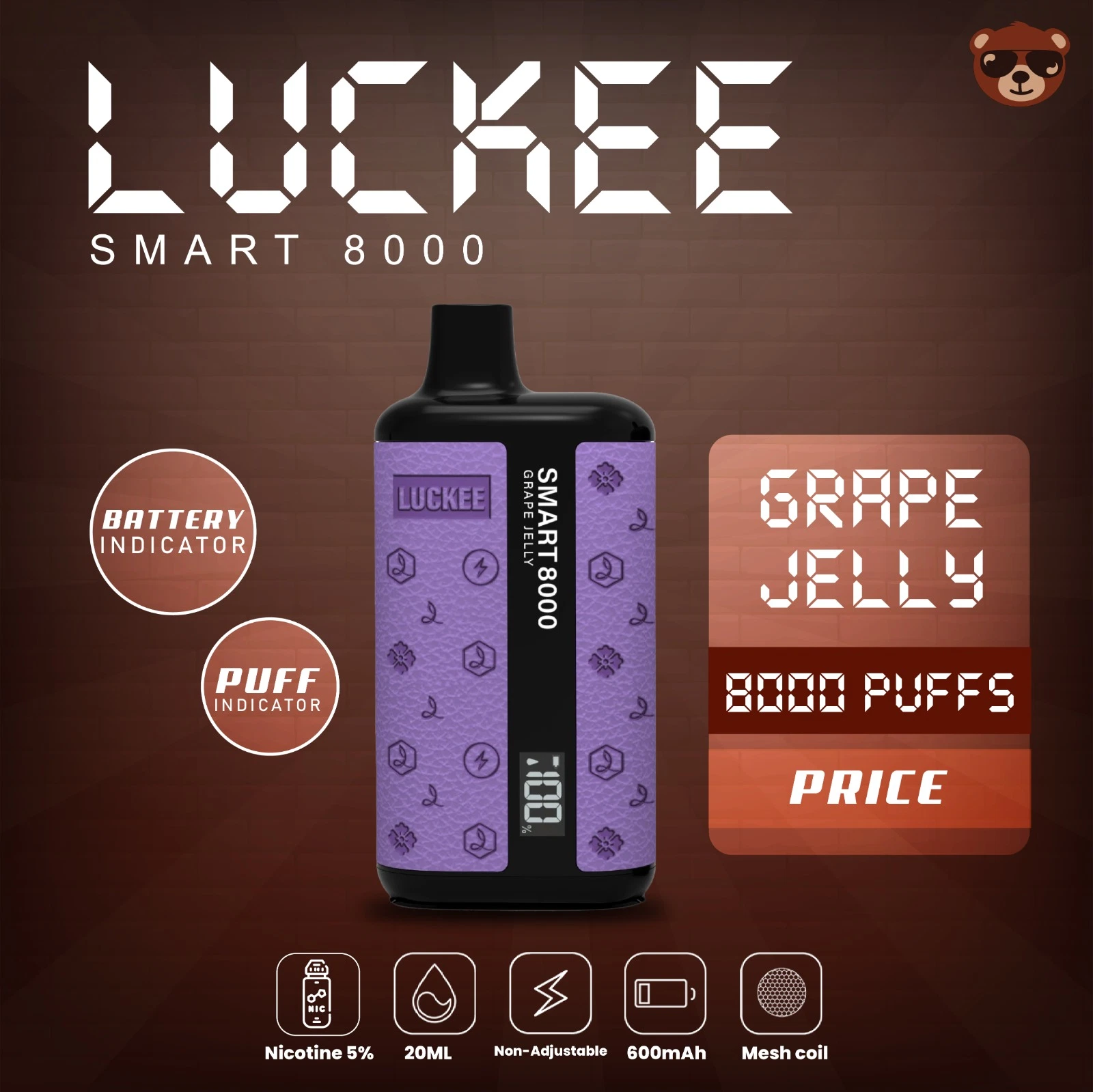 Smart Screen Vape descartáveis Luckee Caneta 8000 República Funky