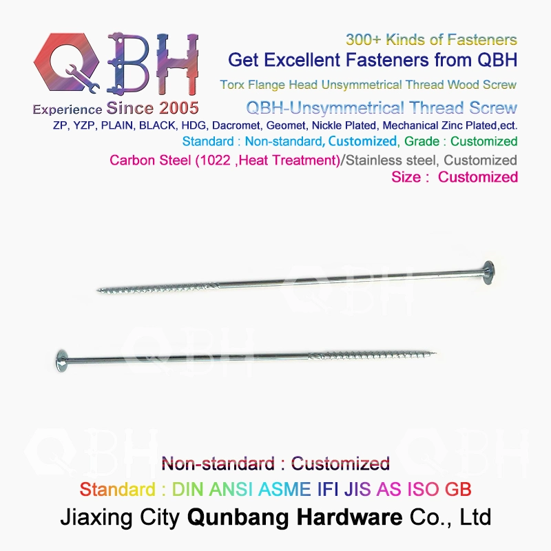 Qbh Non-Standard Carbon Steel/Stainless Steel SS304 SS316 Torx Flange Head Customized Unsymmetrical Thread Long Wood Furniture Screw Fastener Fittings