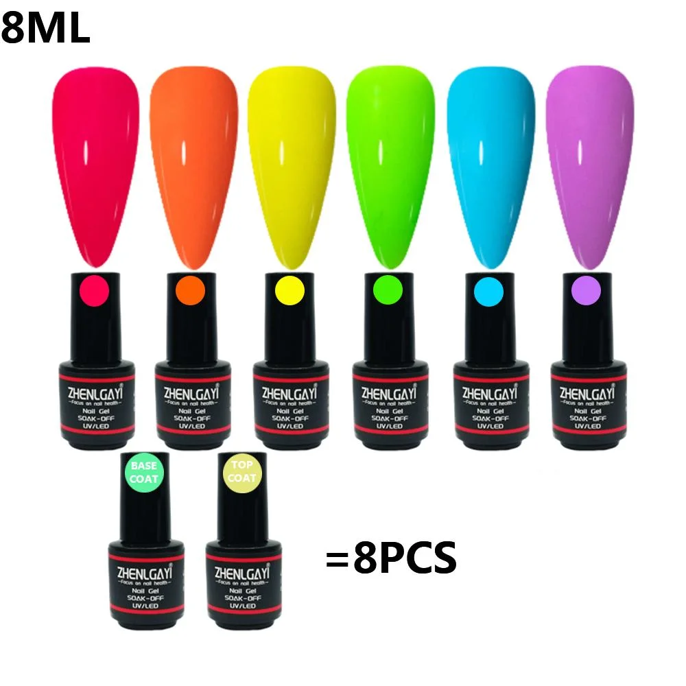 8ml de gel de colores del arco iris UV Gel Polish Kit top coat capa base