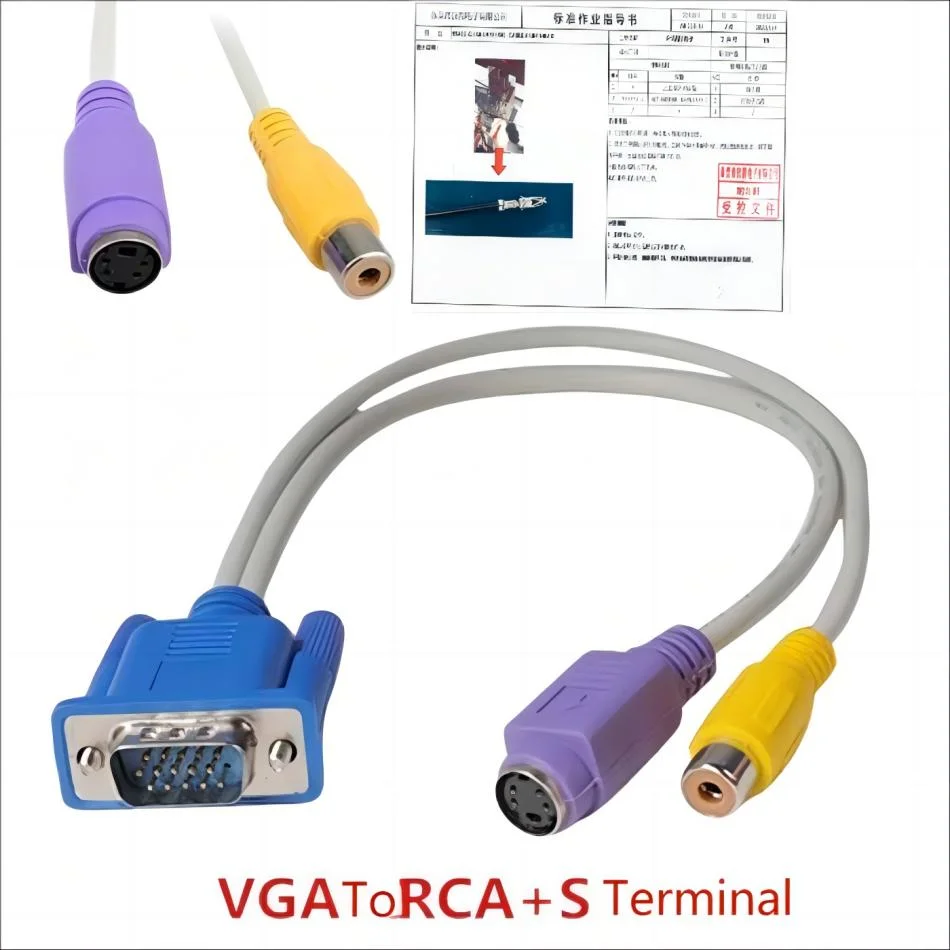 VGA to S Terminal Cable+3RCA Adapter Cable VGA 1/4 to AV Cable