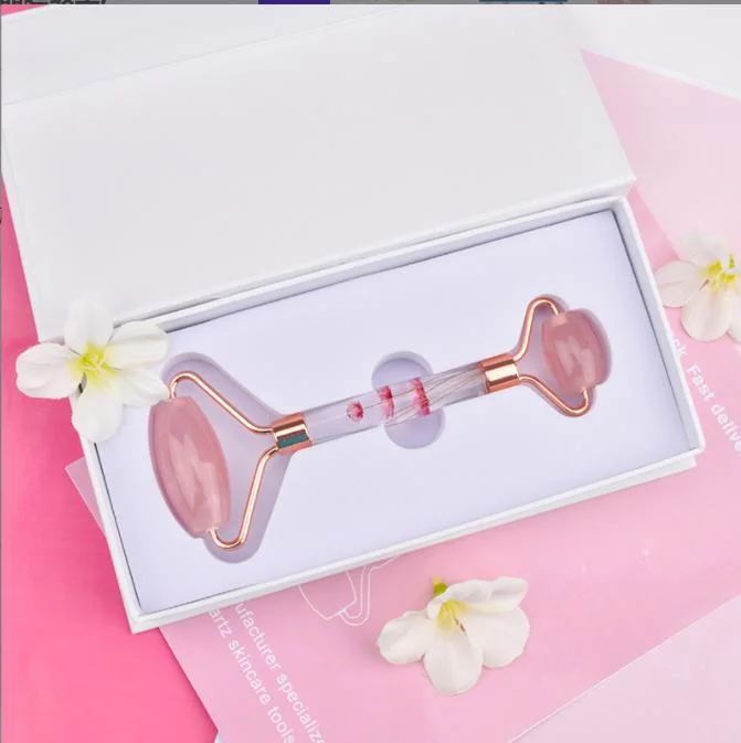 Pink Crystal Jade Roller Beauty Products Flower Rod Set Textured Facial Massage Roller Face Jade Roller