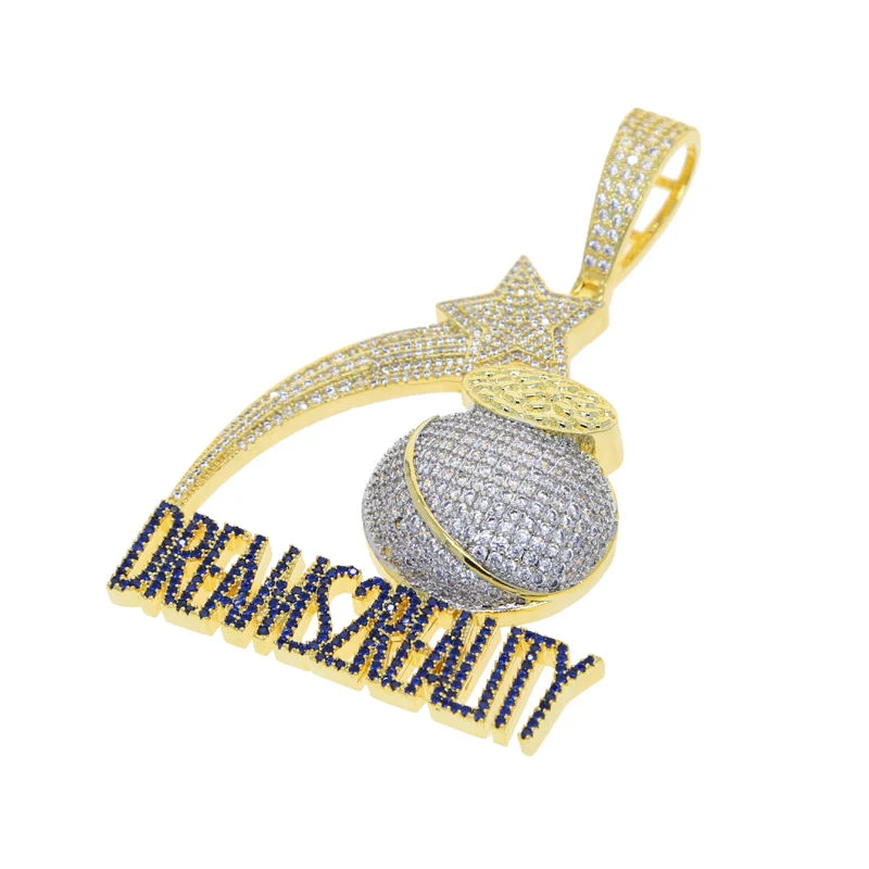 Iced out Bling Letter Dreams 2 Reality Pendant Full Paved 5A CZ Shooting Star Shaped Necklace Hiphop Men Jewelry