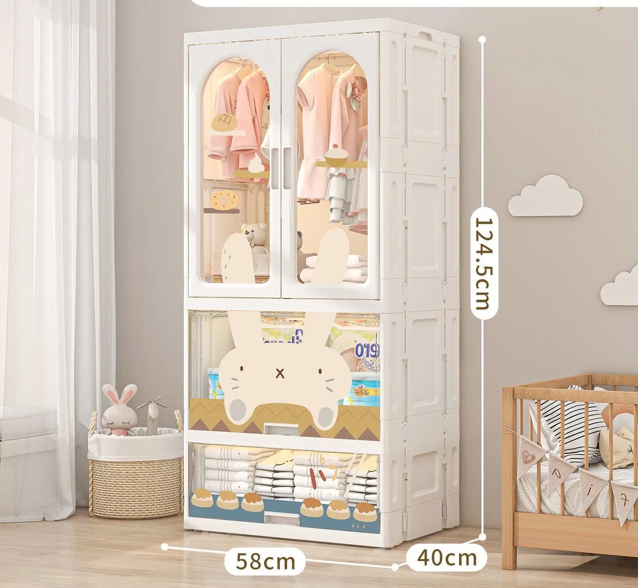 Child's Collapsible Cartoon Wardrobe - Quick Setup, Dual Door Access, Clothing Management