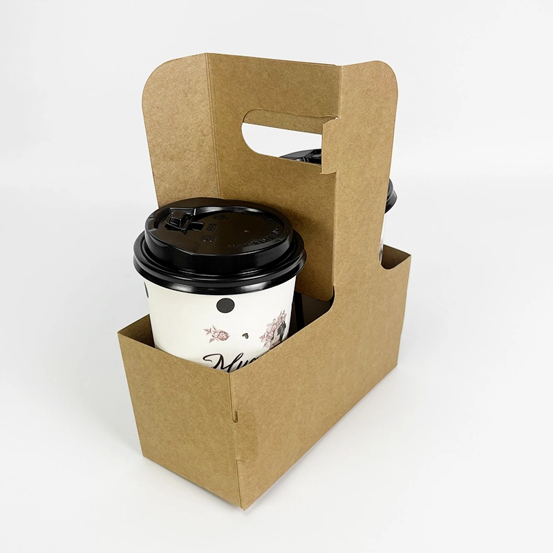 Disposable Kraft Drink Carrier Kraft Paper Cup Tray Cup Holder