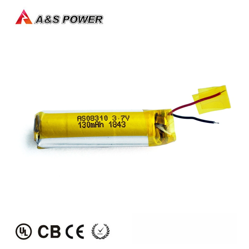 Cylindrical Lipo Battery 08310 Rechargeable 3.7V 130mAh Li Polymer Batteries with Certification