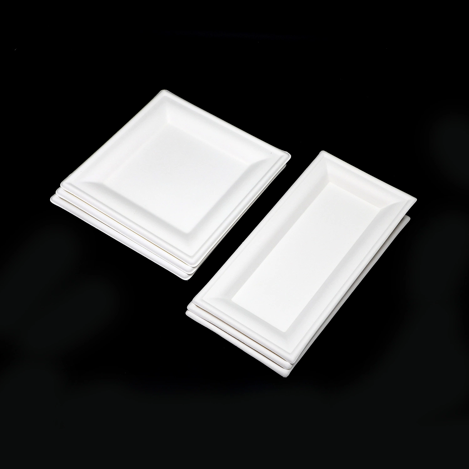 Manufactural Disposable Compostable White Sugarcane Bagasse Pulp Paper Square or Rectangle Plate for Fruit or Cooking