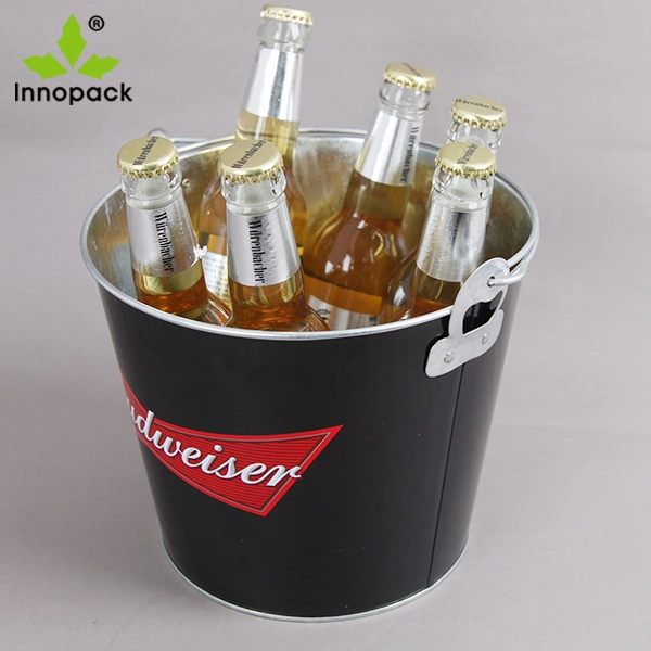 5qt imprimé métalliques personnalisées seau à glace avec l'ouvreur de bière et de la poignée