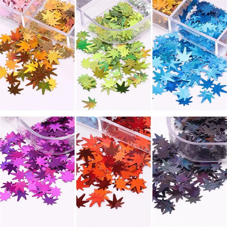 12 Grid Autumn Series Laser Maple Leaf Nail Sequin Stickers Nail Design Accessories