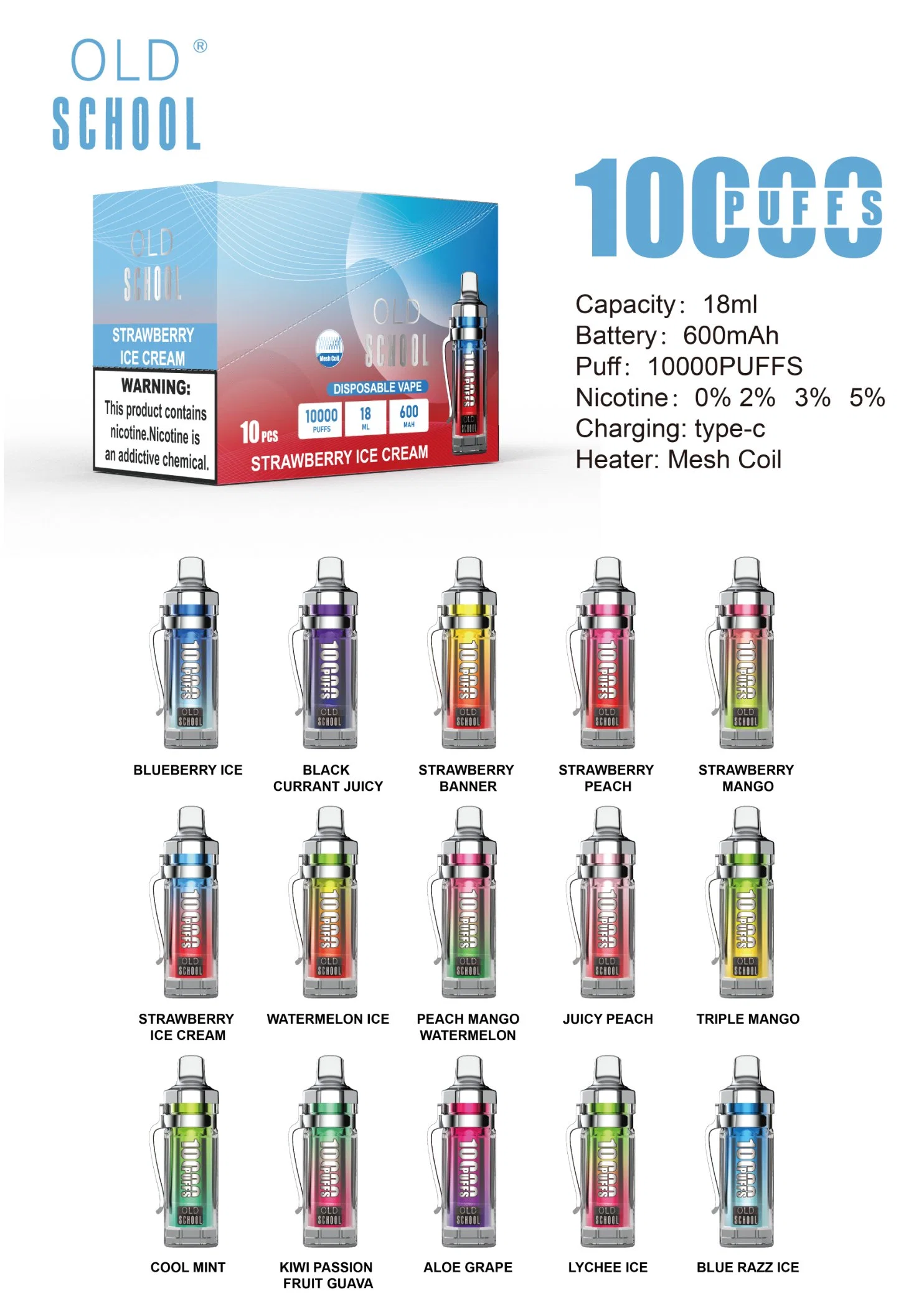 L'appui OEM / ODM Hot Sale vieille école Kp 10000 bouffées Vape e-cigarette jetable de Style de plume