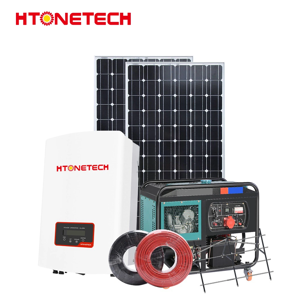 Htonetech 500 كيلو واط تصنيع اللوحة الشمسية الرياح عاكس الرياح الصين 5 كيلو واط في نظام الطاقة الريحية الشمسية الهجين للشبكة مع محرك الديزل بقدرة 75 كيلوفولت أمبير المولد