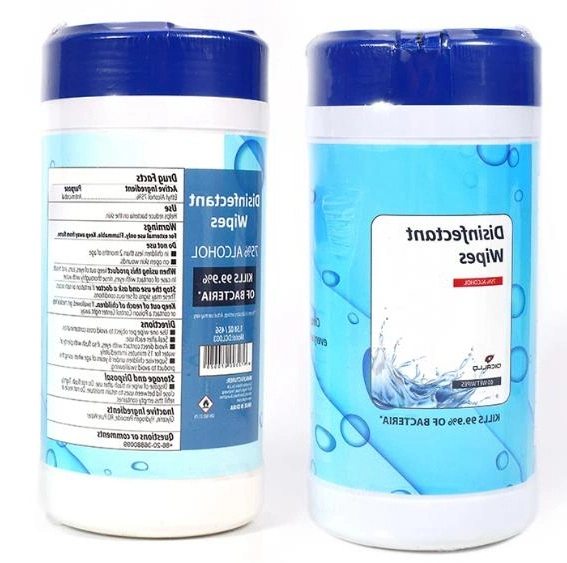 Customized 75% Alcohol Disinfectant Wet Wipes Biodegradable Canister /Tub Nonwoven Fabric Towel Tissue Paper Raw Materia