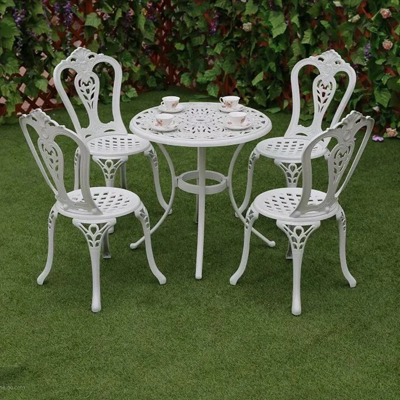 Garden Set Cast Aluminum Outdoor Furniture Patio Dining Chair Set BBQ Table Fire Pit Ceramic BBQ Set for Backyard