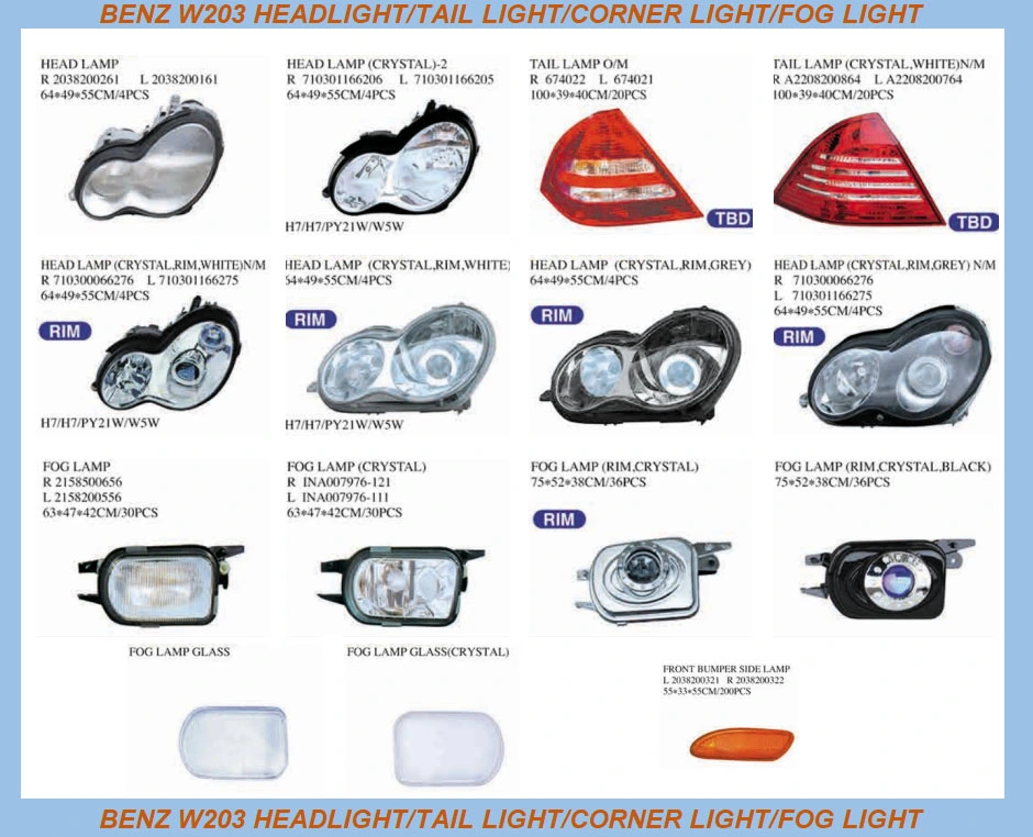 Benz 190 Headlight/Tail Light/Corner Light/Fog Light/R 2018202561/L 2018202661/R 2018200164/L 2018200264/R 2018200164L/ 2018200264/	R2018260243 L/ 2018260343/