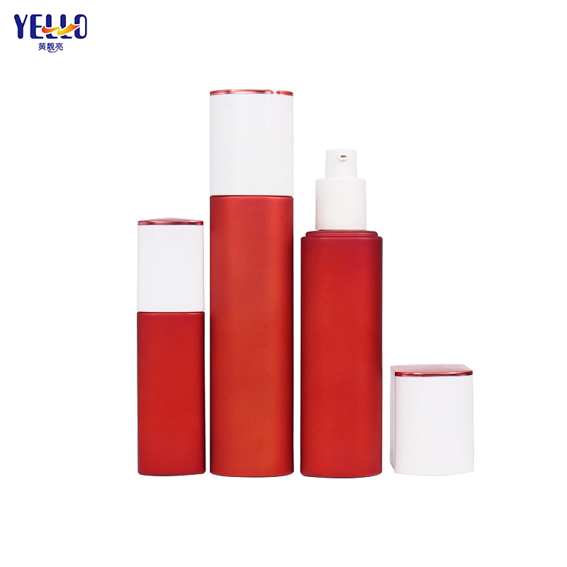 Factory Customized Eco Empty Red Frosted Glass Lotion Pump Bottles and Cream Jar Packaging