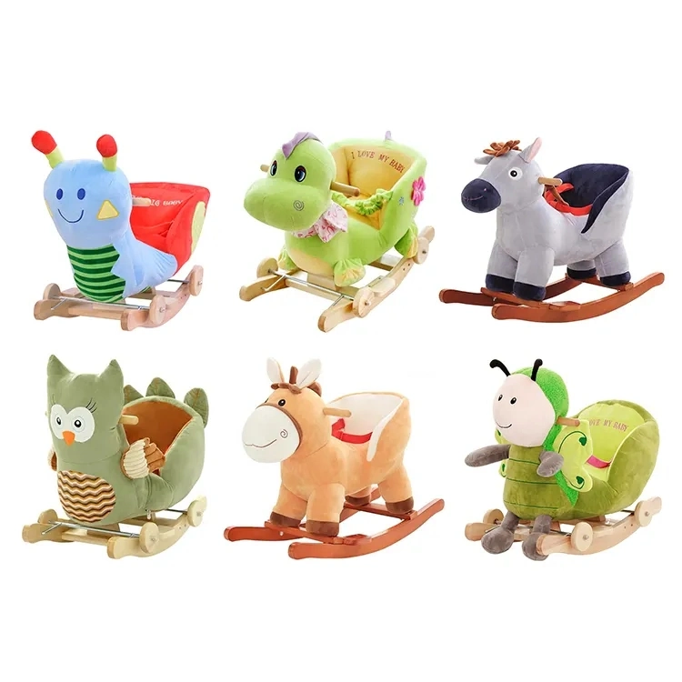 Kids Toy Plush Animal Rocking Chair Dinosaur/Owl/Donkey/Bee Rider Toddler Seat Wood Rocker Toys