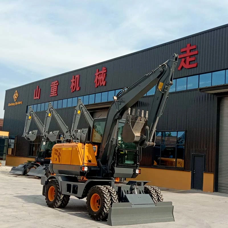 Shanzhong Brand 8ton Wheel Excavator with Front Dozer Blade and Rear Outrigger for Higher Stability