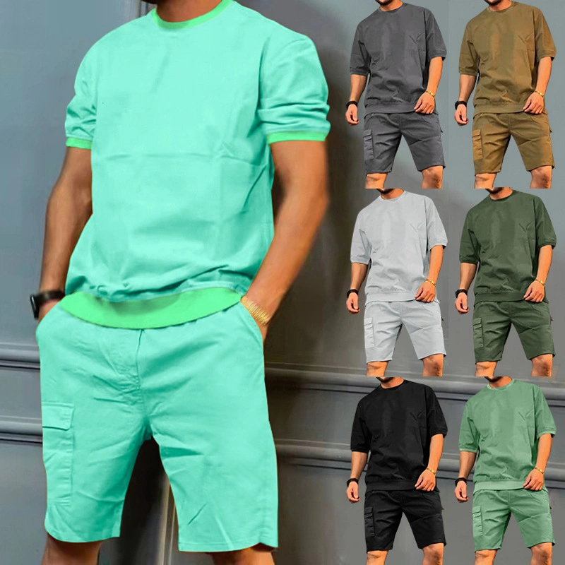 Wholesale Summer Tracksuit for Men Sportswear Running Short Sleeve T-Shirt Shorts Set Fashio Brand Casual 2 Piece Jogging Suit